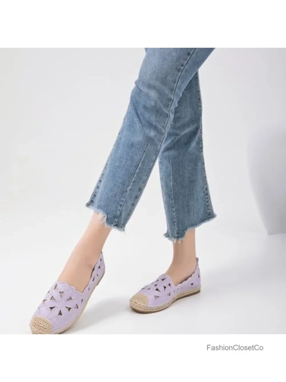 Women's Ballet Flats Floral Cutout Espadrille Slip-On Summer Shoes -